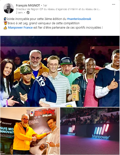 Notre directeur de Région, qui a eu l’honneur de remettre cette année encore le prix au grand vainqueur de la catégorie « Bboy »